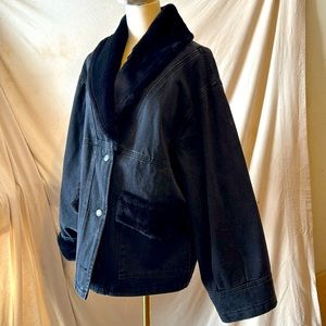 EUC Signature 8 Los Angeles Denim Faux Fur Black 80-90's style Pleated Jacket L